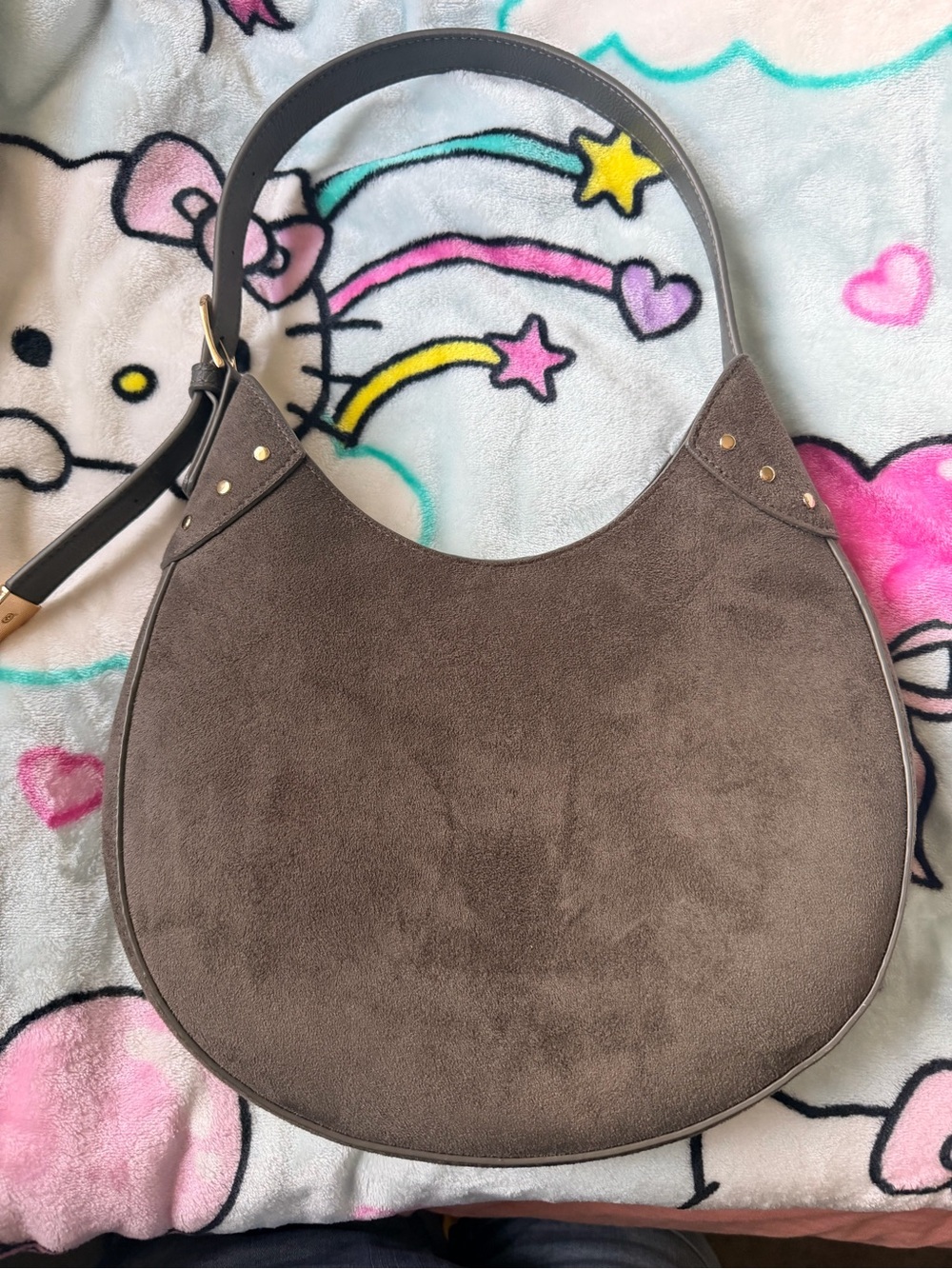 Suede Crescent Shoulder Bag in Brown